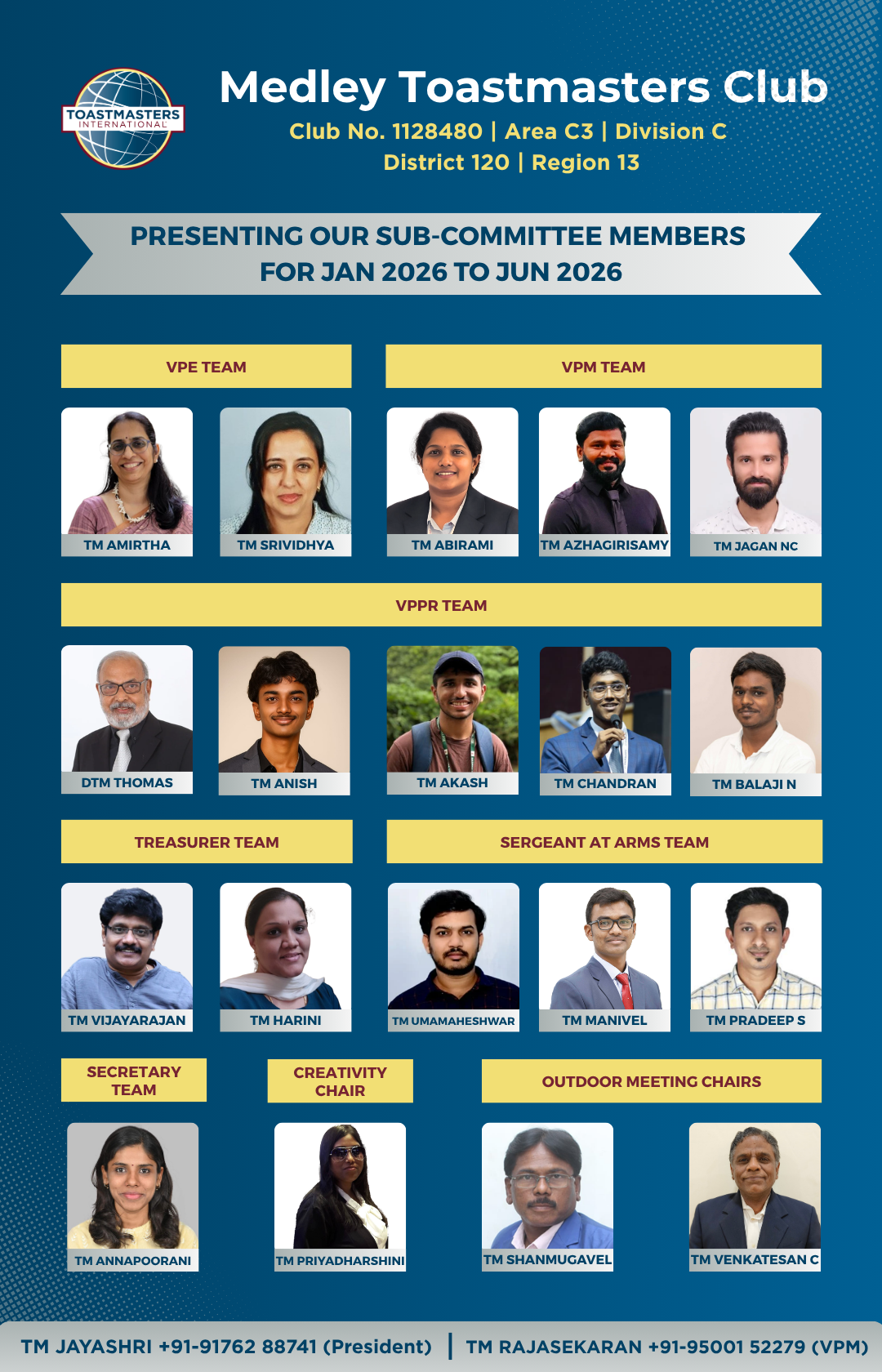 Medley Toastmasters Subcommittee Team Jan 2026 – Jun 2026